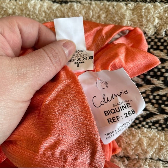NWT columpio beachwear metallic coral ruffle bottom bikini sz.S - Picture 2 of 3